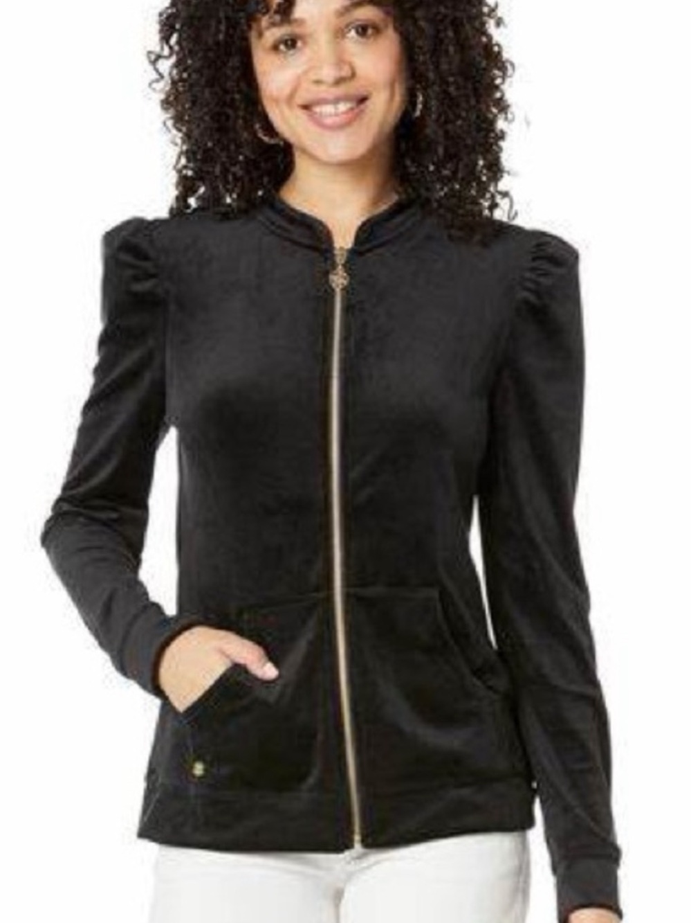 Lilly Pulitzer Black Evanna Velour Full-Zip Up Track Jacket Size XS